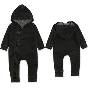 Brand Baby Kids Baby Jongens Denim Romper Lange Mouwen Rits Hooded Solid Lente Herfst Jumpsuits Jeans Kleding 6 m-24 m