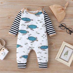 Patpat Herfst En Lente 2 Stuk Baby Schildpad Allover Gestreepte Jumpsuits Met Hoed Set Baby Boy Kleding