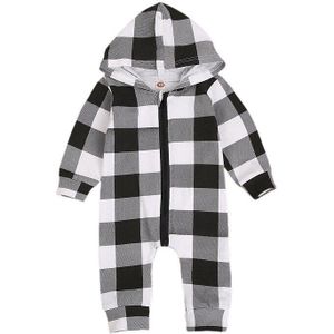 Baby Jongen Lange Mouw Jumpsuit Herfst Persoonlijkheid Plaid Hooded Zipper Een Stuk Lange Broek