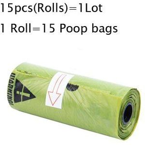 15 Pcs (Roll) /Lot Groene Pet Afval Kak Bag Clean up Vullingen Shit Plukken Hond Pooper Tassen milieubescherming materiaal