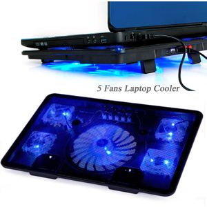 Besegad Draagbare USB Cooling Pad Ultra-Slim Stille Laptop Notebook Cooling Base Stand Cooler met 5 Fans voor 15.6 inch