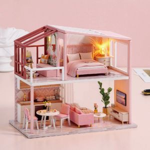 3D Miniatuur Diy Handgemaakte Nordic Poppenhuis Led Licht Montage Maken Leuke Model Meubels Kit Diy Volwassen Kids