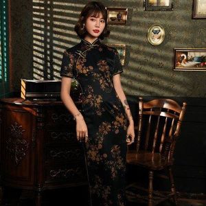 Sheng Coco S-4XL Plus Size Oosterse Jurk Sexy Zwarte Mode Chipao Lange Jurken Avond Rayon Zijde Cheongsam Qipao