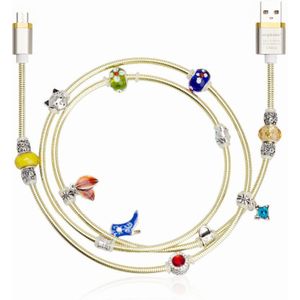 (Gold) ANGIBABE draad lente Usb-kabel 2A 1 M DIY inlay Diamant Snelle Opladen Datakabel voor Android