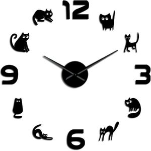 Acryl Leuke Kat Kat Digitale Art Wall Sticker Klok Diy Grote Mute Wandklok Huisdier Kat Woondecoratie Muur Horloge modern