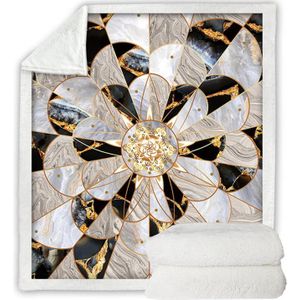 BeddingOutlet Sherpa Fleece Deken Gouden Marmeren Bed Deken Luxe 3D Zachte Pluizige Boho Deken Mandala Bloem Pluche Sprei