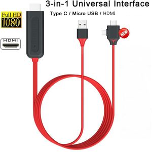 3 In 1 Micro Usb Type-C L Naar Hdmi Converter Spiegel Cast Kabel Tv Stick Voor Ios Android telefoon Naar Tv Projector