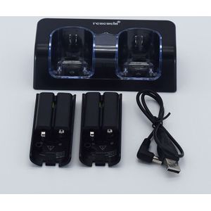 Zwart Gamepad Oplaadbare Batterij + Quad 2 Dock Station Charger Kit voor Wii Remote Gaming Controller opladen