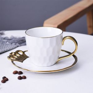 Nordic Ceramic Coffee Cup Simple Gold Side Coffee Cup Set with Dish Home Cafe Office Cup Fun