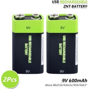 2x Oplaadbare 600Mah 9 V Lithium-polymeer Lipo Batterijen Usb Charger 9 Volt 48X25.6X16.9Cm li-Polymer Batterij Met Usb-kabel