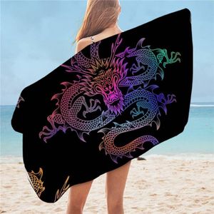 Beddingoutlet Dragon Badhanddoek Kleurrijke Gedrukt Voor Jongens Douche Handdoek Zwart Serviette Zacht Microfiber Strandlaken 75 Cm X 150cm