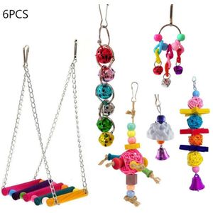 6Pcs Vogel Kauwen Opknoping Bell Speelgoed Papegaai Hangmat Swing Voor Kleine Medium Vogels LX9C