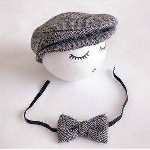 Gentleman Plaid Stijl Baby Pasgeboren Cap Hat + Tie Foto Fotografie Prop Outfit Set Baby Boy Accessoires