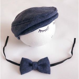 Gentleman Plaid Stijl Baby Pasgeboren Cap Hat + Tie Foto Fotografie Prop Outfit Set Baby Boy Accessoires