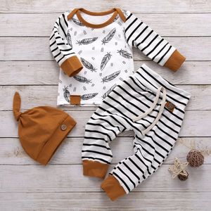 PatPat Autumn and Winter 3-piece Long Sleeve Striped Baby Cotton Outfit Baby Toddler Boy Sets Baby Boy Clothes