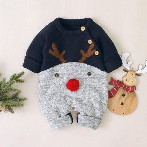 Baby Jongens Meisjes Kerst Rompertjes Rendier Gebreide Cartoon Herten Warm Infantil Jumpsuits Peuter Meisje Jaar Kostuum 0-18M