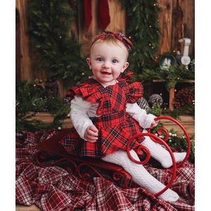 Woshilaocai Pasgeboren Baby Meisjes Kerst Bodysuit Infant Ruches Korte Mouw Plaid Een Stuk Jumpsuit Dikke Herfst Winter Set