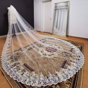 Een Layer 3.5 Meter Lange Bruiloft Sluier Wit Ivoor Kanten Bruidssluier Met Kam Bruids Hoofddeksel Voile Mariage
