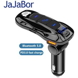 Jajabor Bluetooth 5.0 Handsfree Car Kit Fm-zender MP3 Speler PD3.0 Quick Lading Ondersteuning Tf-kaart U Disk Afspelen