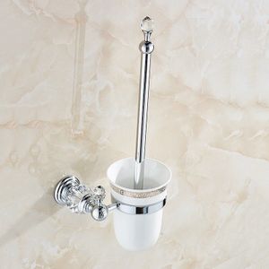 Wc Borstel Houders Luxe Wall Mounted Messing Met Kristal Keramische Cup Gouden Bad Wc Borstel Badkamer Accessoires 4546K