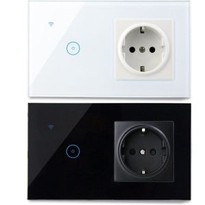 Wifi Smart Led Light Switch Met Eu Socket 220V 1 2 3 Gang Muur Touch Switch Werken Met Alexa google Home Ifttt Ewelink Eu Plug