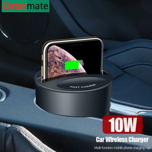 10W Draadloze Auto Fast Charger Cup Voor iPhone X XS XR Samsung Galaxy S9 S10 Plus voor Huawei Mate 20 Pro Met USB Type-C Output