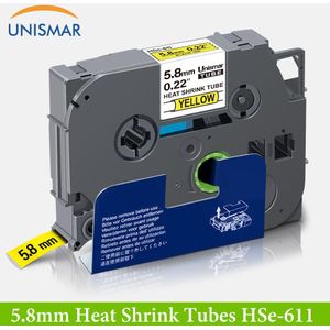 Unismar 5.8Mm Compatibel Brother Hse 611 HSe-611 Hittekrimpbuis Zwart Op Geel Voor P-Touch Label Maker PTE300 PTE500 PTE550W