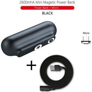 Brorikoy 2600Mah Mini Power Bank Draagbare Usb Opladen Magnetische Powerbank Micro Type-C Lading Kabel Voor Iphone Externe batterij