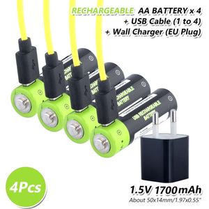 4 Stuks 1.5 V Volt 1700Mah Aa Oplaadbare Lithium-Ion Polymeer Batterijen Micro Usb Charge Aa 2A Lipo Batterij us/Eu/Uk Lader