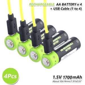 4 Stuks 1.5 V Volt 1700Mah Aa Oplaadbare Lithium-Ion Polymeer Batterijen Micro Usb Charge Aa 2A Lipo Batterij us/Eu/Uk Lader