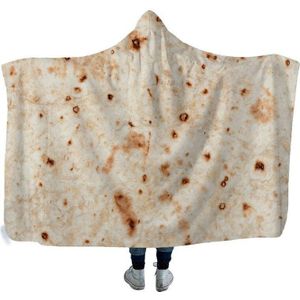 Tortilla 3D Gedrukt Pluche Hooded Deken Voor Volwassenen Kid Warm Winter Soft Fleece Burrito Wrap Deken Wearable Dekens Gooien