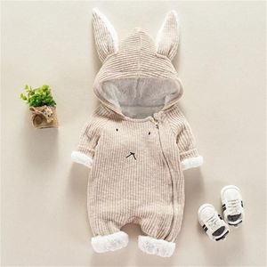 Verkoop 6M-12M Konijnenoren Plus Fluwelen Winter Fall Leuke Romper Babygirl Onesie Pasgeboren Baby Kleding infant Meisjes Outfits