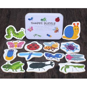 Baby Houten Puzzel Speelgoed Baby Vroege Educatief Puzzel Cognitieve Dier Insect Puzzel Met Metalen Doos