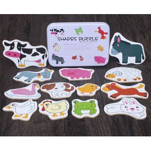 Baby Houten Puzzel Speelgoed Baby Vroege Educatief Puzzel Cognitieve Dier Insect Puzzel Met Metalen Doos