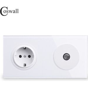 Coswall Crystal Gehard Pure Glass Panel Eu Standaard Stopcontact + Vrouwelijke Tv Connector 172*86Mm R11 Serie