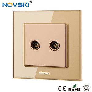 Luxe Dual Tv Antenne Muur Socket Verzilverd Dubbele Coaxiale Wall Mount Output Faceplate Socket Crystal Gehard Glas