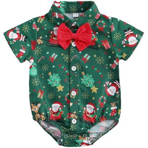 Pasgeboren Baby Jongens Kerst Romper Baby Korte Mouw Strikje Cartoon Patroon Romper Voor Kinderen Baby Jongens Mode Outfits