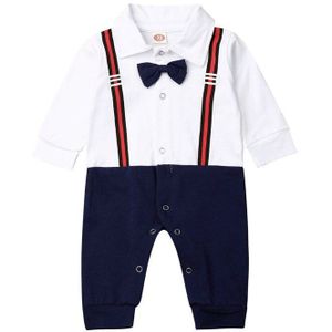 Baby Baby Jongens Formele Romper Lange Mouw Baby Jongens Jumpsuit Gentleman Strikje Wedding Party Baby Jongens Kleding Set 0-24 Maanden