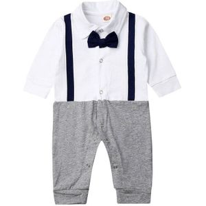 Baby Baby Jongens Formele Romper Lange Mouw Baby Jongens Jumpsuit Gentleman Strikje Wedding Party Baby Jongens Kleding Set 0-24 Maanden