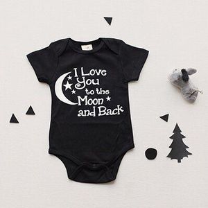 0-24 M Bodysuit Baby Jongens Meisjes Kleding Pasgeboren Baby Babygrow Speelpakjes I Love U Aan De Maan En terug Zwarte Kleren Bodysuits