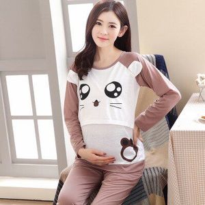 Vrouwen 2 stuks Moederschap Sets Cartoon Spliced Tops + Broek Moederschap Nachtkleding Sets Borstvoeding Verpleging Nachtkleding Voor Zwangere Vrouwen