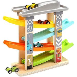 Baby Auto Speelgoed Voor 3-6 Jaar Oud, 4 Mini Auto Houten Spoor Oprit Racing Game, geschikt Voor Jongens En Meisjes