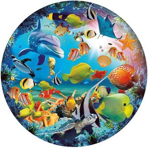 Ronde Puzzel Volwassen Kids Diy Educatief Speelgoed Circulaire Jigsaw Papier Puzzels Vis In De Zee