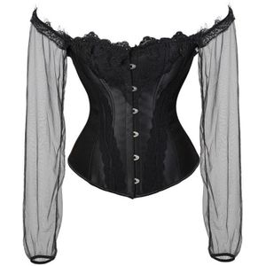 Gothic Kleding Korset Tops Te Slijten Goth Lace Up Korsetten Afslanken Taille Trainer Gorset Lijfje Bustier Top Mesh Lange mouw