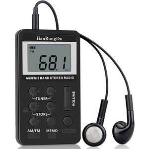 Aabb-Hanrongda HRD-103 Kleine Am Fm Digitale Radio 2 Band Stereo Ontvanger Draagbare Pocket Radio W/Hoofdtelefoon Lcd screen Met Earp