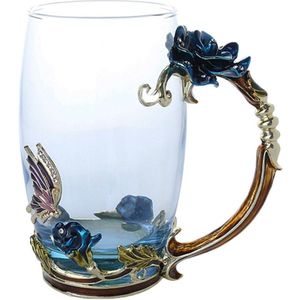 Emaille Koffie Thee Cup Mok 3D Rose Vlinder Glas Cups Huwelijkscadeau QP2