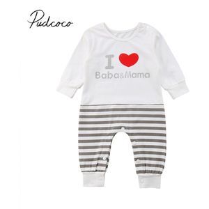 Gloednieuwe Pasgeboren Baby Meisje Jongen IK Baba Mama Romper Lange Mouw Brief Wit Katoen Herfst Winter Playsuit outfit 0-18 m