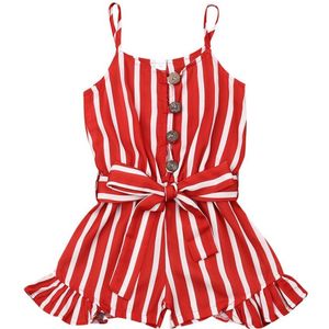 Baby Peuter Kid Baby Meisje Korte Overalls Kleding Mouwloze Gestreepte Knop Romper Jumpsuit Zomer Chiffon Outfit 4 Tot 8 Jaar