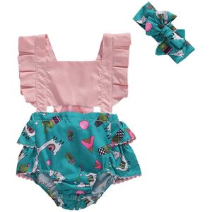 0-24M Pasgeboren Baby Baby Meisjes Ruches Romper Cartoon Flamingo Alpaca Jumpsuit Zomer Baby Meisje Kleding Kostuums