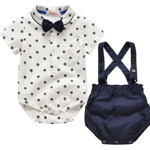 Zomer Stijl Baby Boy Kleding Set Pasgeboren Baby Kleding 2 Stuks Korte Mouw T-shirt + Bretels Gentleman Pak Peuter Kleding